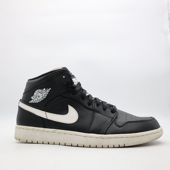 Nike Air Jordan 1 Men's Size US 10.5 Sneaker Mid Black White 554724-038 - Picture 1 of 9